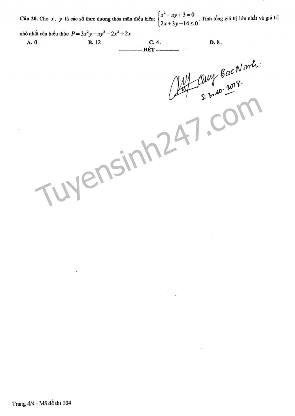 Đề thi giữa học kì 1 lớp 12 môn Toán trường THPT Kim Liên năm 2018 de thi giua hoc ki 1 lop 12 mon toan truong thpt kim lien nam 2018