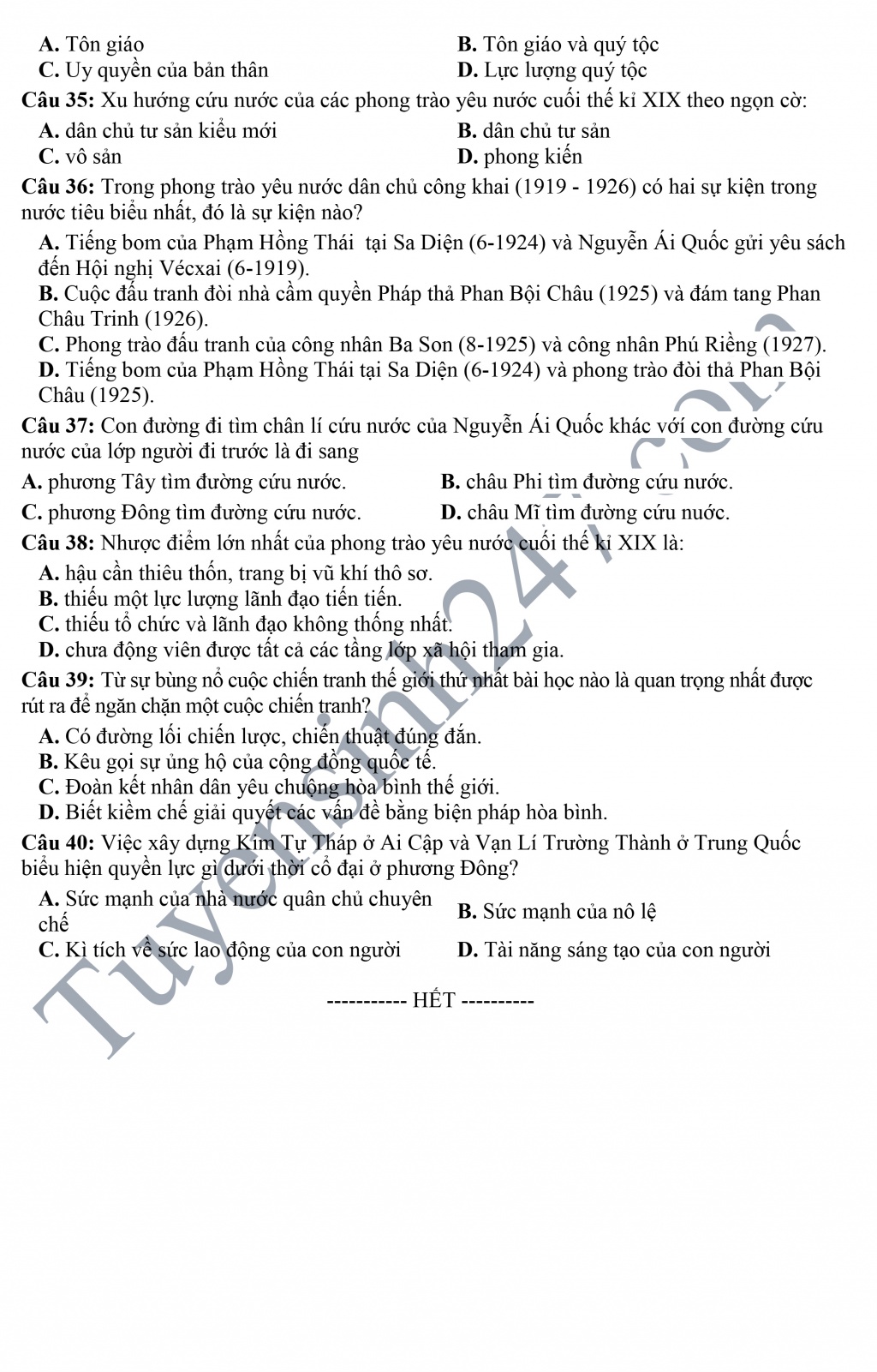 de thi thu thpt quoc gia 2019 mon lich su thpt nguyen trai lan 1