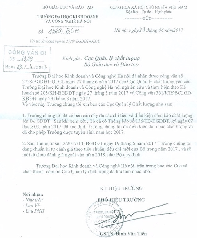 khong hop tac tham dinh chat luong dh kinh doanh va cong nghe noi gi
